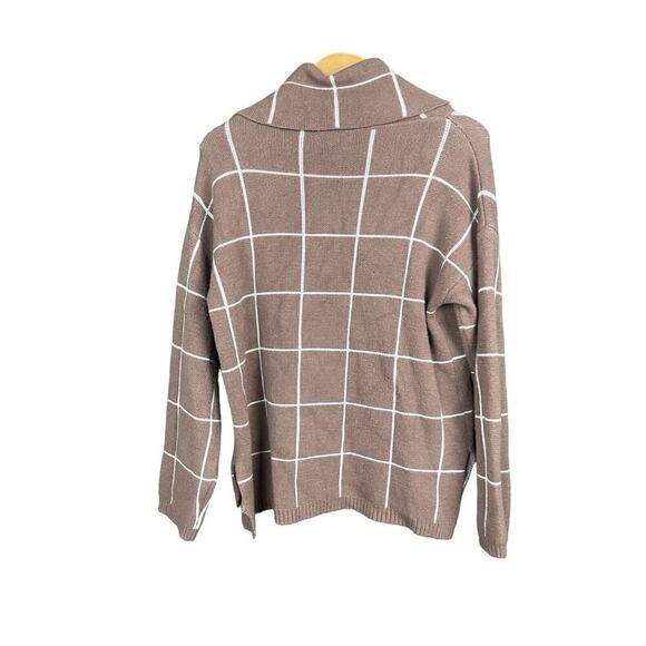 Kirundo Sweater Women XL Caramel Brown Window Pane Check Cowl Neck Soft Knit - Picture 3 of 10